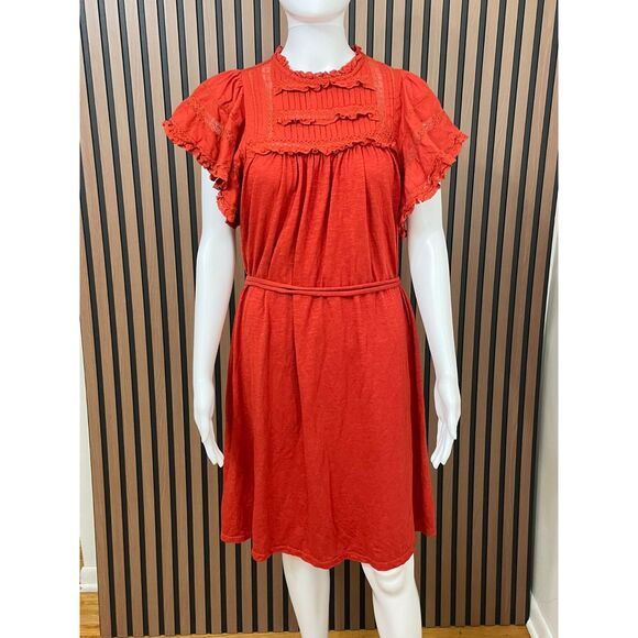 Boden Women's Dress Mini Jersey Belted Keyhole Flutter Sleeve Trim Detail 6 Red - Picture 1 of 9